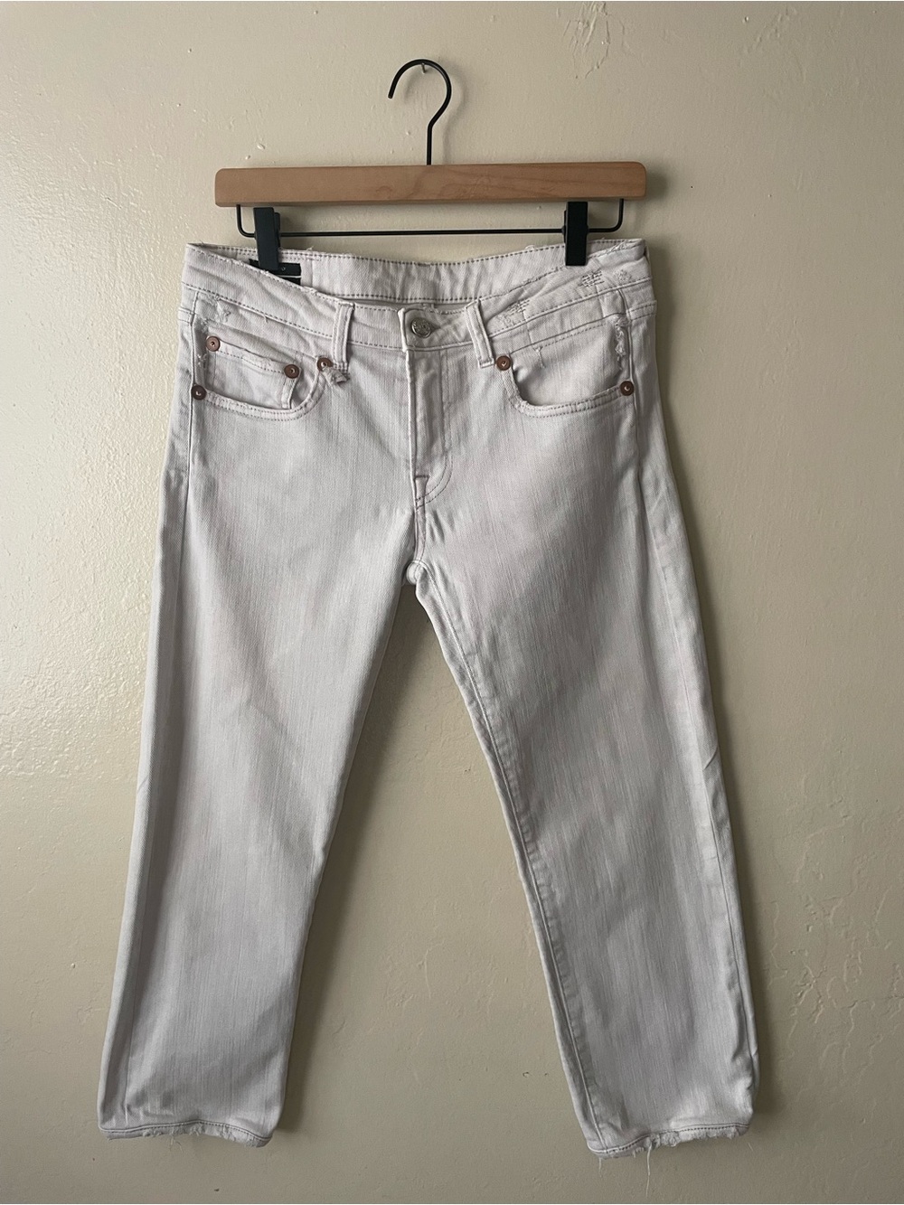 R13 Boy Straight Wash Bale white low rise Cropped Jeans